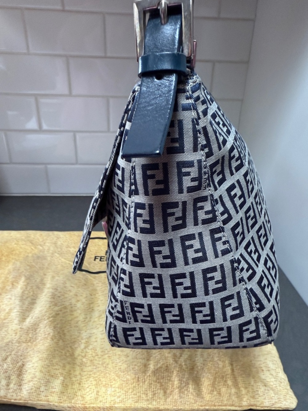 Fendi Zucca Mama Baguette Navy Blue Silver Hardware - Picture 2 of 12